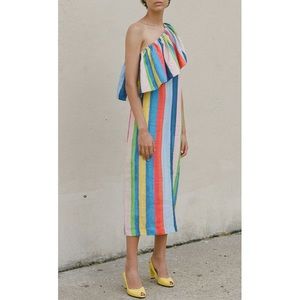 Mara Hoffman Rainbow Striped One Shoulder Dress